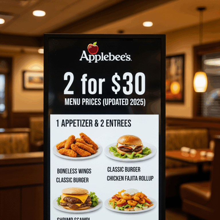 Applebee’s 2 for $30 menu prices (updated 2025)