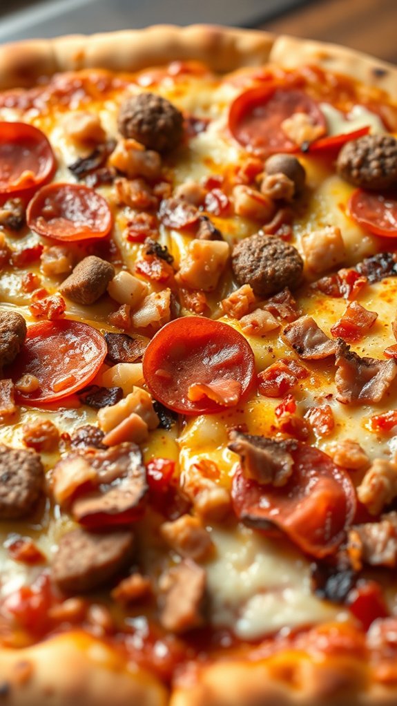 savory all meat pizza
