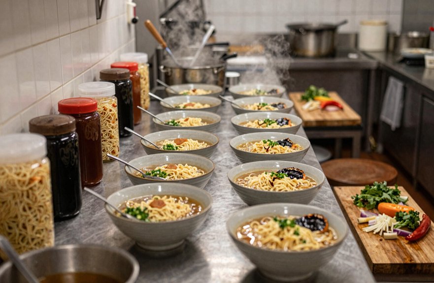 back to front ramen assembly line
